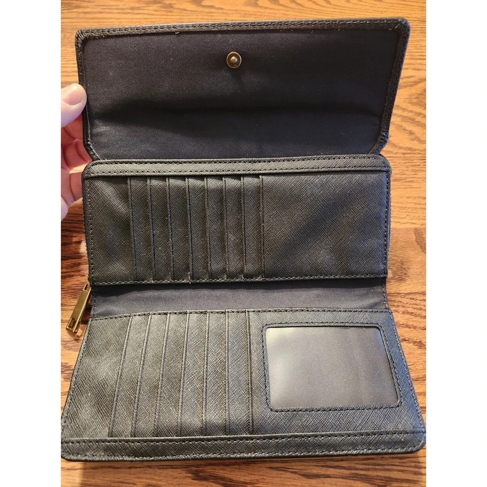Fossil Jori Leather‎ RFID Flap Clutch Wallet Womens Black